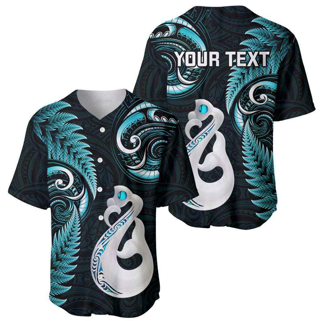 Personalised New Zealand Baseball Jersey Aotearoa Silver Fern With Manaia Maori Unique Turquoise LT14 - Polynesian Pride