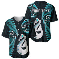 Personalised New Zealand Baseball Jersey Aotearoa Silver Fern With Manaia Maori Unique Turquoise LT14 - Polynesian Pride