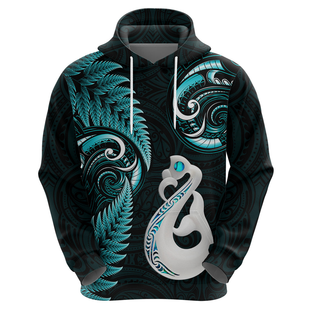 Custom New Zealand Hoodie Aotearoa Silver Fern With Manaia Maori Unique Turquoise LT14 - Polynesian Pride