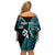 Personalised New Zealand Off Shoulder Short Dress Aotearoa Silver Fern With Manaia Maori Unique Turquoise LT14 - Polynesian Pride