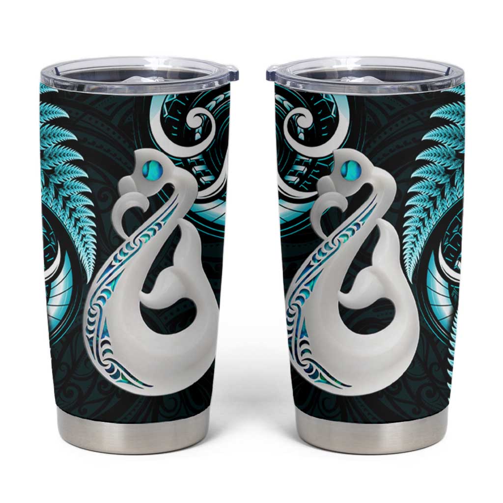 New Zealand Tumbler Cup Aotearoa Silver Fern With Manaia Maori Unique Turquoise