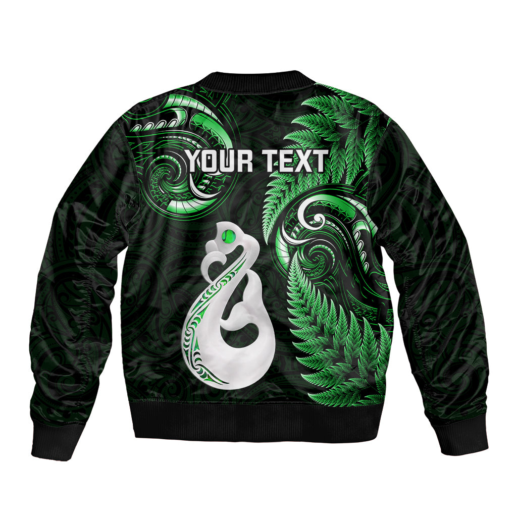 Personalised New Zealand Bomber Jacket Aotearoa Silver Fern With Manaia Maori Unique Green LT14 - Polynesian Pride