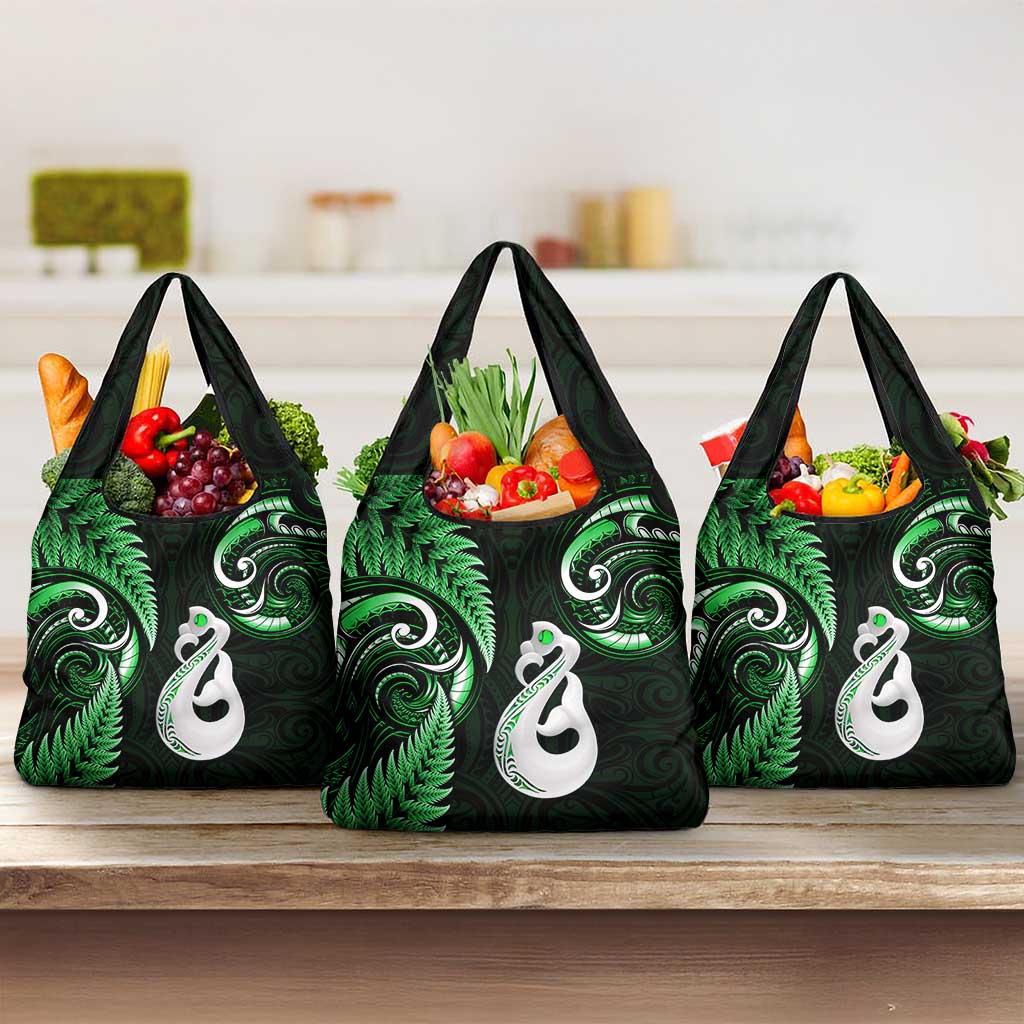 Green New Zealand Grocery Bag Aotearoa Silver Fern With Manaia Maori