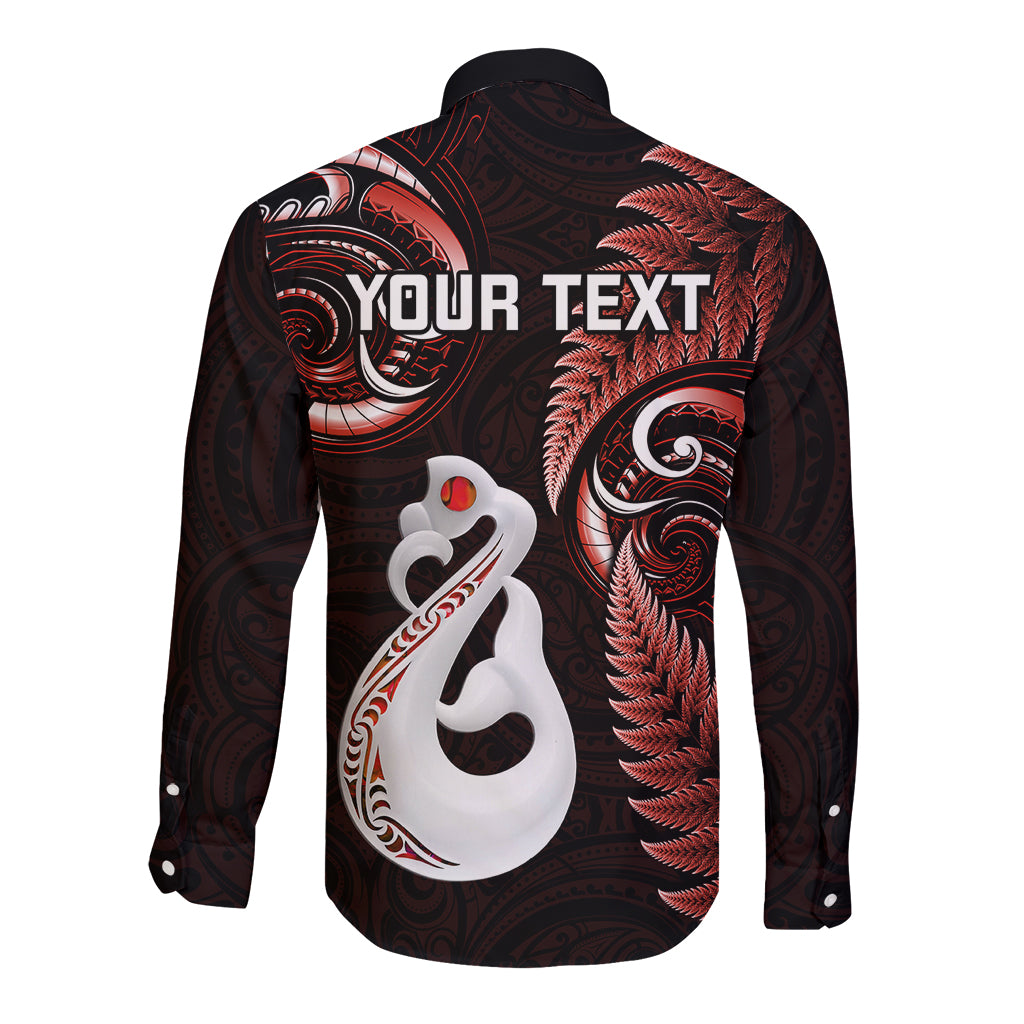 Personalised New Zealand Long Sleeve Button Shirt Aotearoa Silver Fern With Manaia Maori Unique Red LT14 - Polynesian Pride