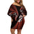 Personalised New Zealand Off Shoulder Short Dress Aotearoa Silver Fern With Manaia Maori Unique Red LT14 Women Red - Polynesian Pride