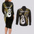 Personalised New Zealand Couples Long Sleeve Bodycon Dress and Long Sleeve Button Shirts Aotearoa Silver Fern With Manaia Maori Unique Gold LT14 - Polynesian Pride