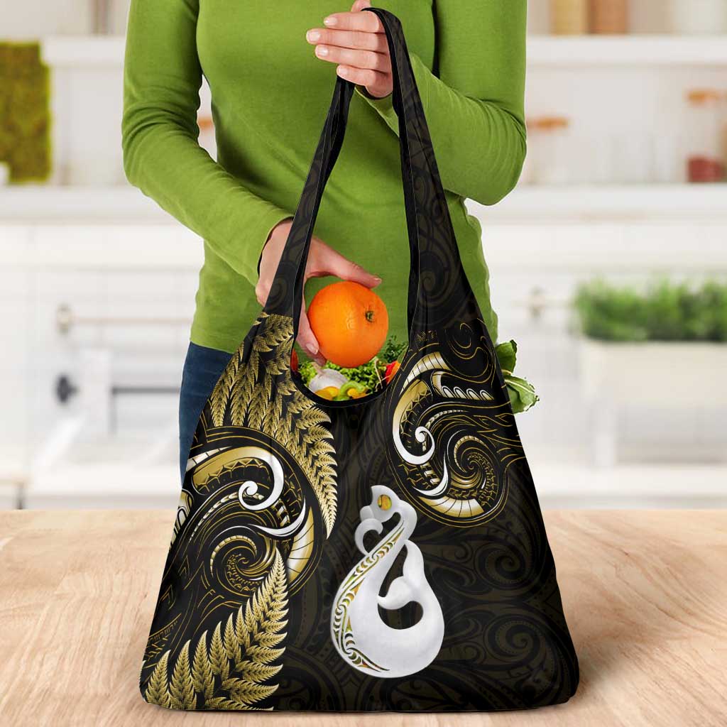 Gold New Zealand Grocery Bag Aotearoa Silver Fern With Manaia Maori