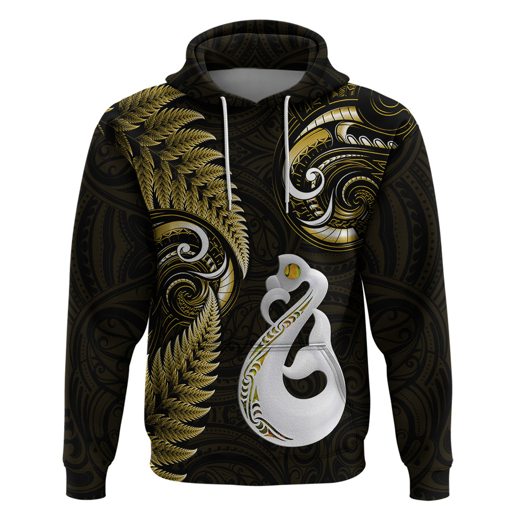 Custom New Zealand Hoodie Aotearoa Silver Fern With Manaia Maori Unique Gold LT14 Pullover Hoodie Gold - Polynesian Pride