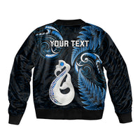 Personalised New Zealand Bomber Jacket Aotearoa Silver Fern With Manaia Maori Unique Blue LT14 - Polynesian Pride