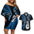 Personalised New Zealand Couples Off The Shoulder Long Sleeve Dress and Hawaiian Shirt Aotearoa Silver Fern With Manaia Maori Unique Blue LT14 Blue - Polynesian Pride