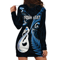 Personalised New Zealand Hoodie Dress Aotearoa Silver Fern With Manaia Maori Unique Blue LT14 - Polynesian Pride