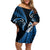 Personalised New Zealand Off Shoulder Short Dress Aotearoa Silver Fern With Manaia Maori Unique Blue LT14 Women Blue - Polynesian Pride