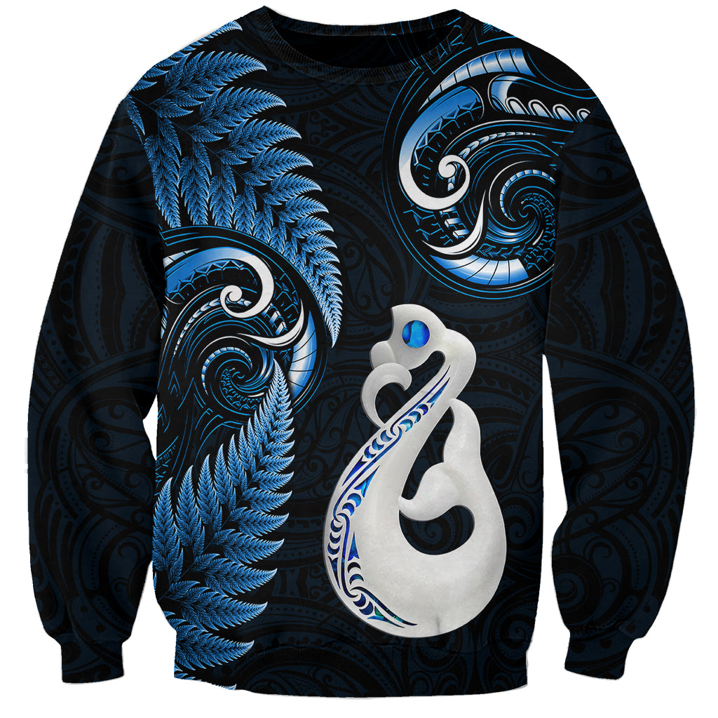 Personalised New Zealand Sweatshirt Aotearoa Silver Fern With Manaia Maori Unique Blue LT14 Unisex Blue - Polynesian Pride