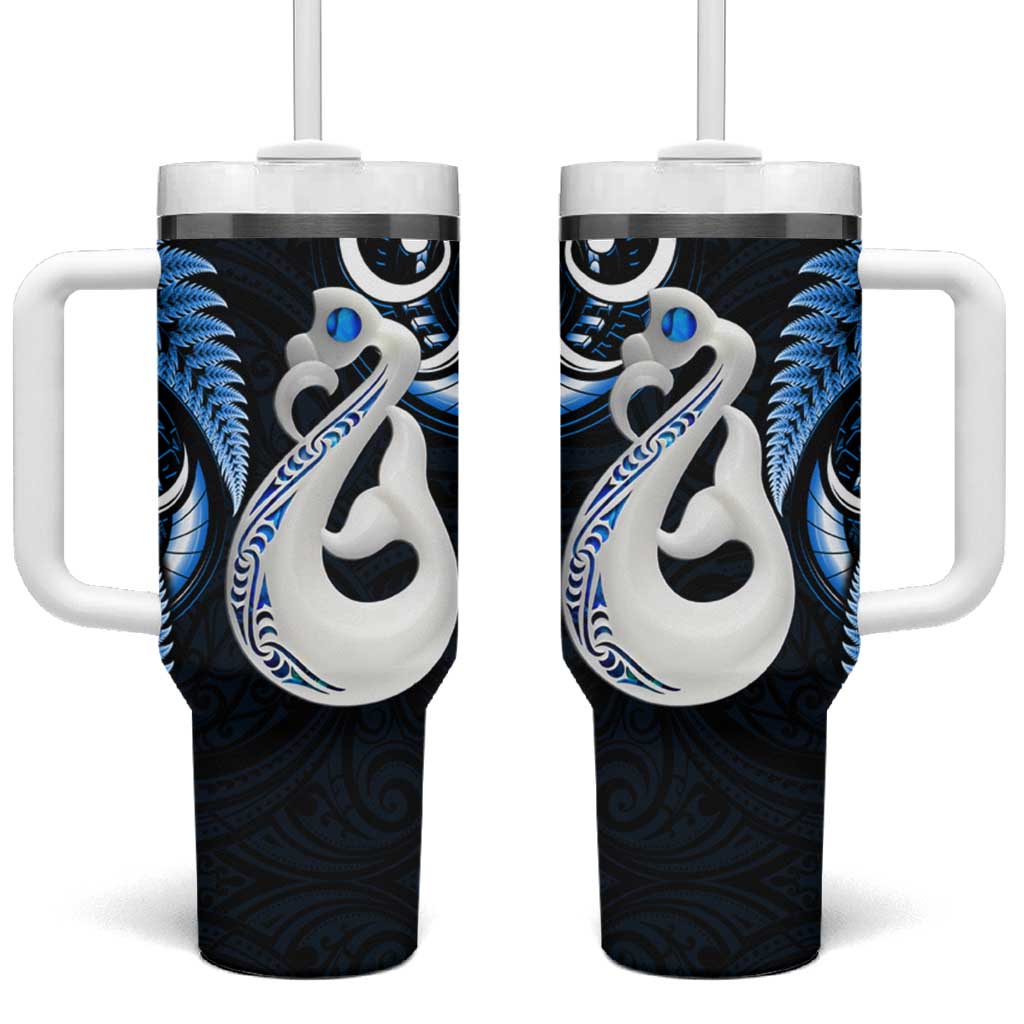 New Zealand Tumbler With Handle Aotearoa Silver Fern With Manaia Maori Unique Blue