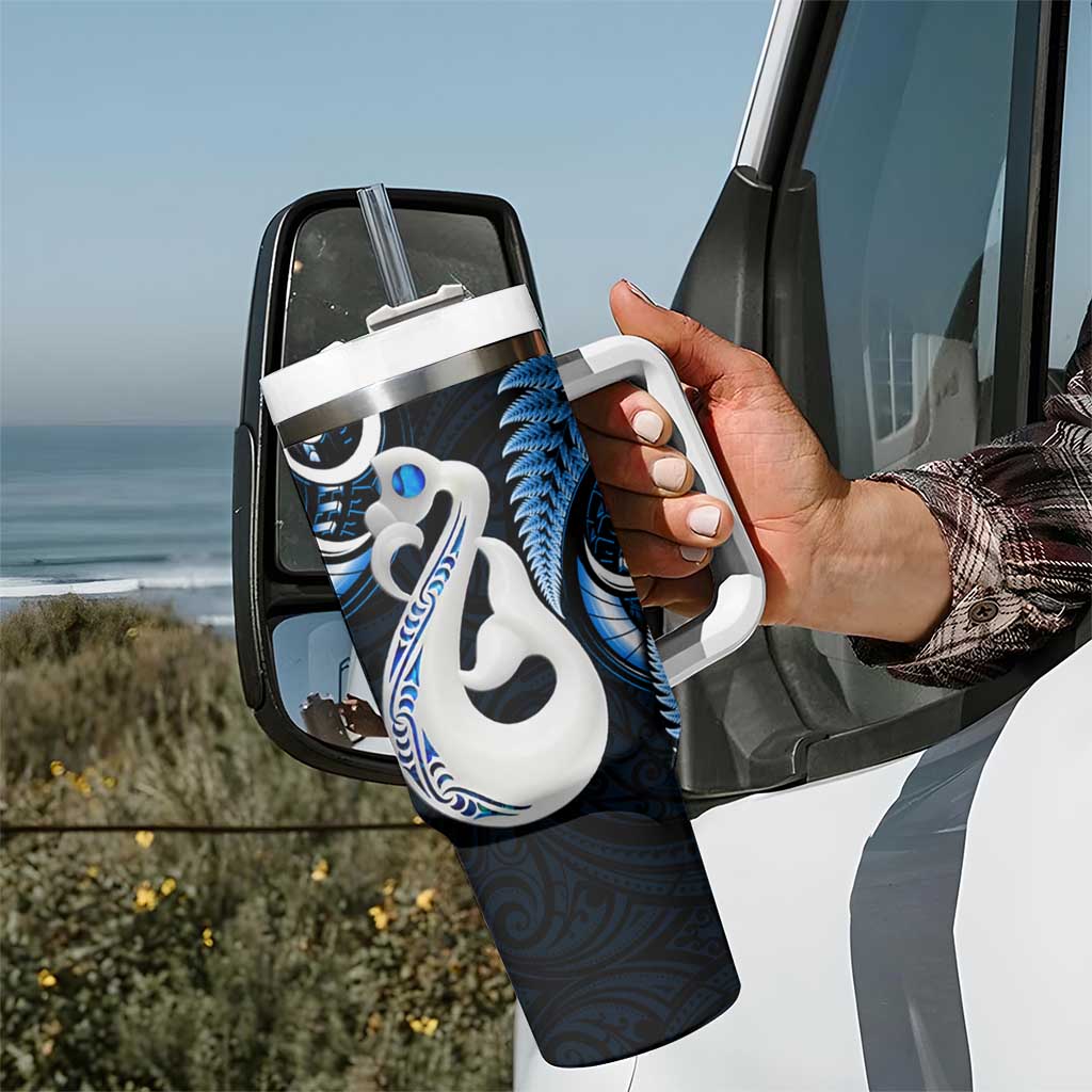 New Zealand Tumbler With Handle Aotearoa Silver Fern With Manaia Maori Unique Blue LT14 - Polynesian Pride