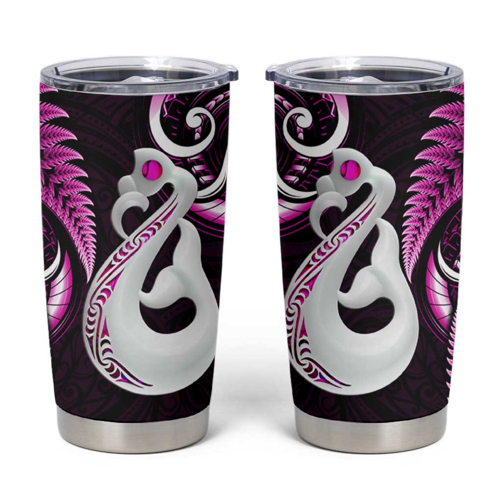 New Zealand Tumbler Cup Aotearoa Silver Fern With Manaia Maori Unique Pink