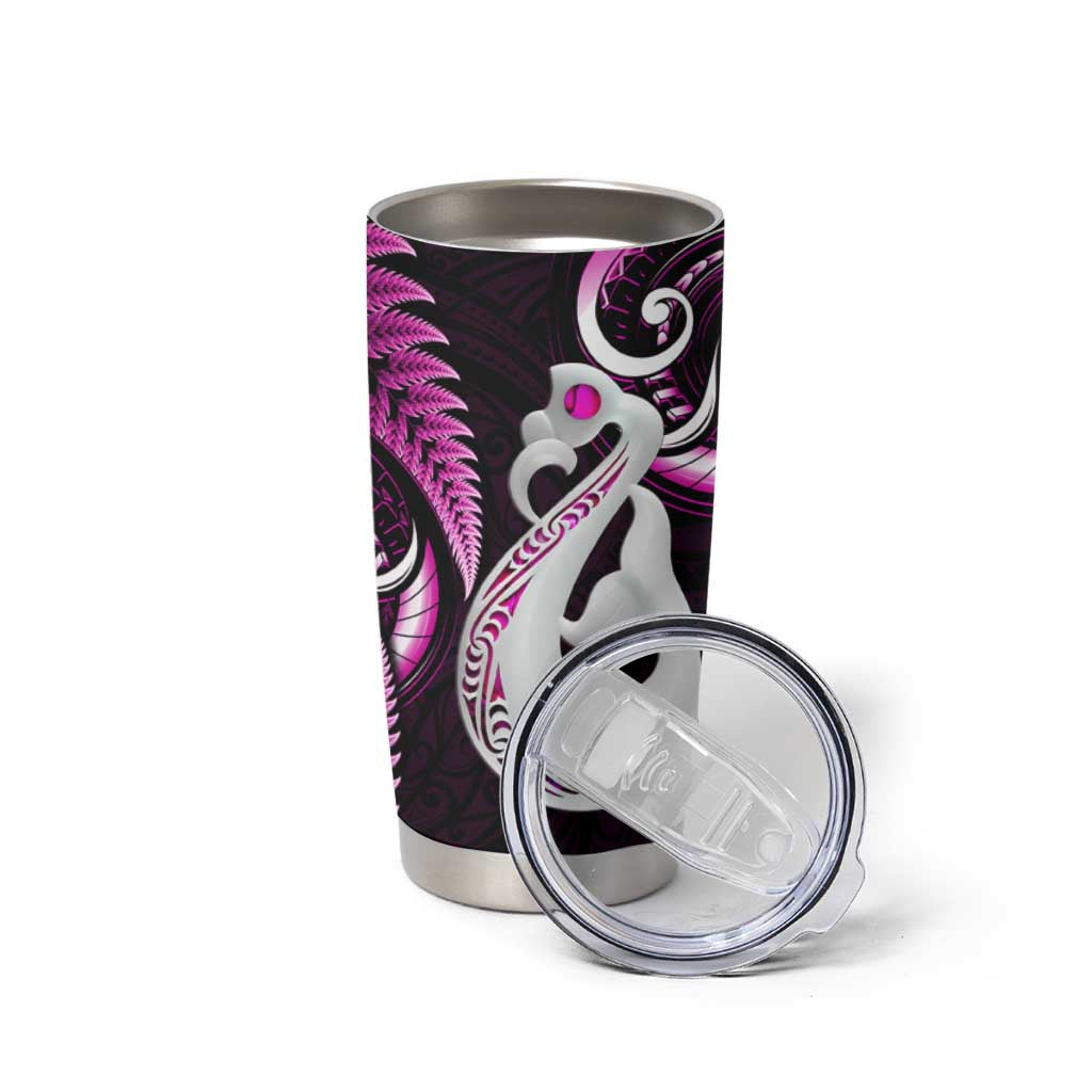 New Zealand Tumbler Cup Aotearoa Silver Fern With Manaia Maori Unique Pink