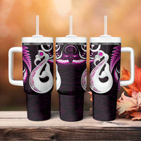 New Zealand Tumbler With Handle Aotearoa Silver Fern With Manaia Maori Unique Pink LT14 - Polynesian Pride