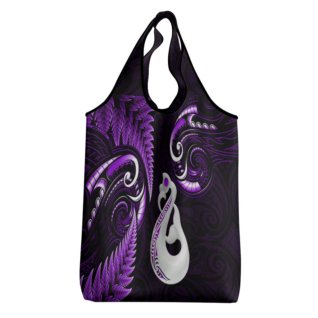 Purple New Zealand Grocery Bag Aotearoa Silver Fern With Manaia Maori