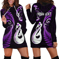 Personalised New Zealand Hoodie Dress Aotearoa Silver Fern With Manaia Maori Unique Purple LT14 - Polynesian Pride