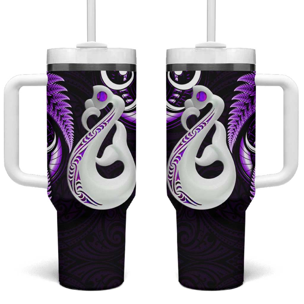 New Zealand Tumbler With Handle Aotearoa Silver Fern With Manaia Maori Unique Purple