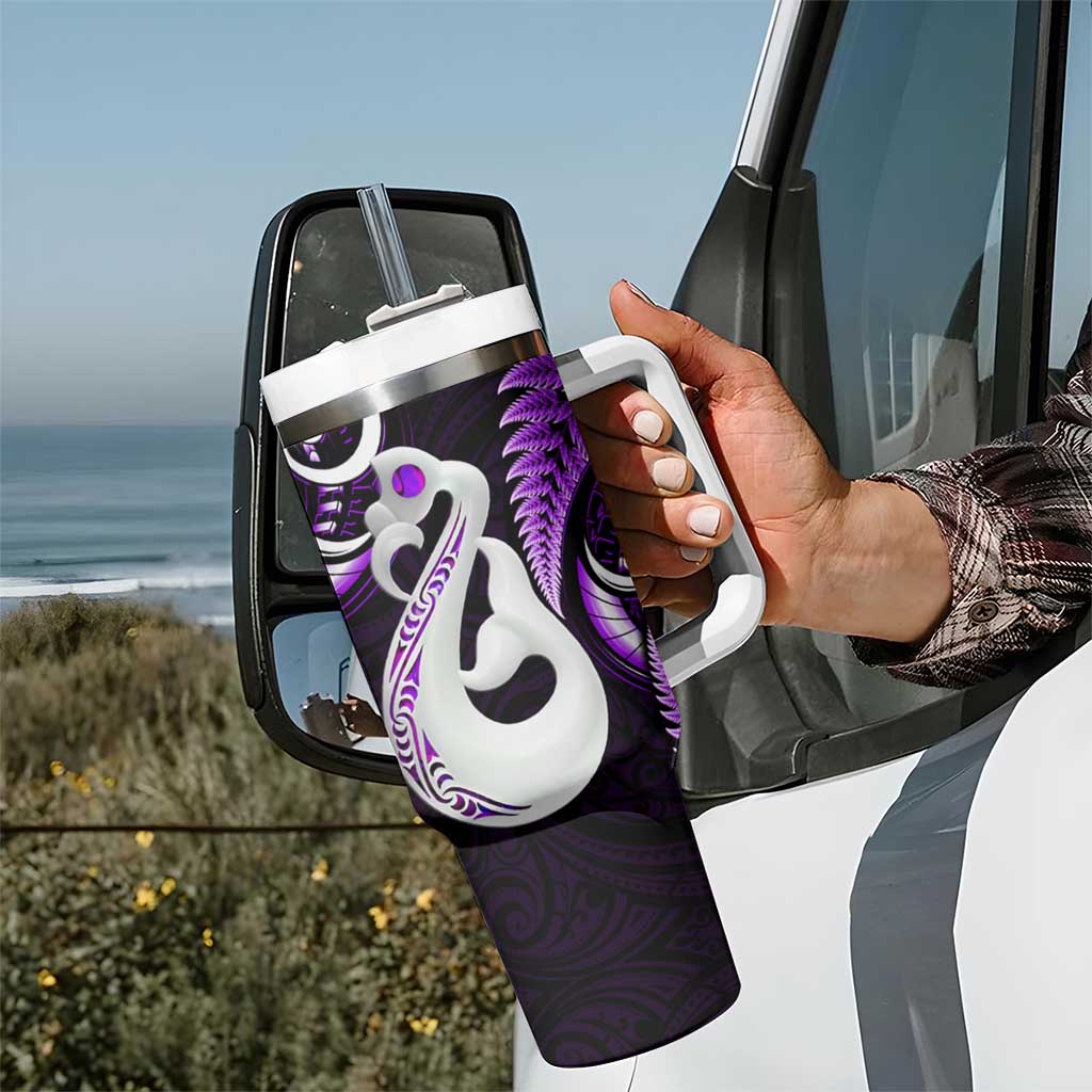 New Zealand Tumbler With Handle Aotearoa Silver Fern With Manaia Maori Unique Purple LT14 - Polynesian Pride