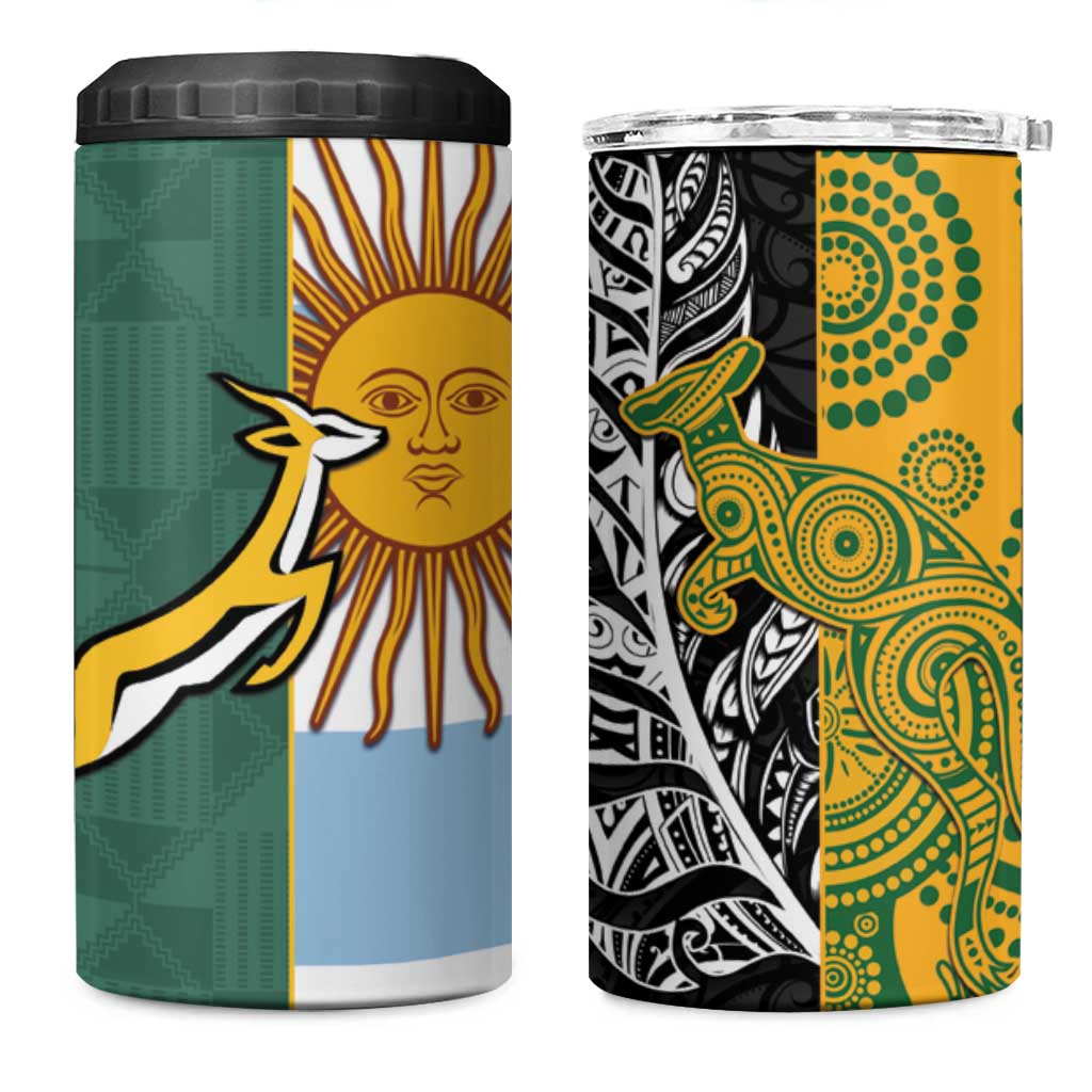 Rugby 2025 Championship 4 in 1 Can Cooler Tumbler Combination of Southern Hemisphere Countries - Polynesian Pride