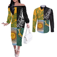 Personalised Rugby 2025 Championship Couples Matching Off The Shoulder Long Sleeve Dress and Long Sleeve Button Shirt Combination of Southern Hemisphere Countries - Polynesian Pride