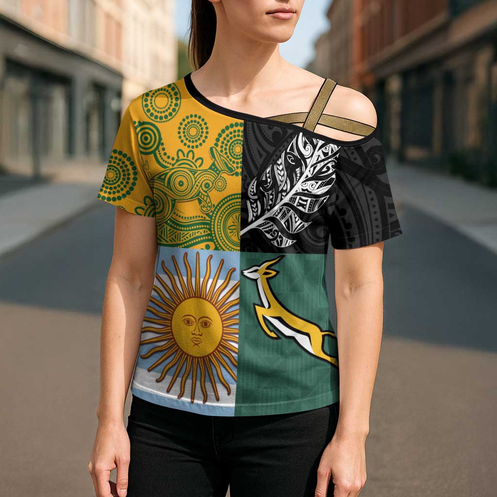 Personalised Rugby 2025 Championship Cross Shoulder Shirt Combination of Southern Hemisphere Countries - Polynesian Pride