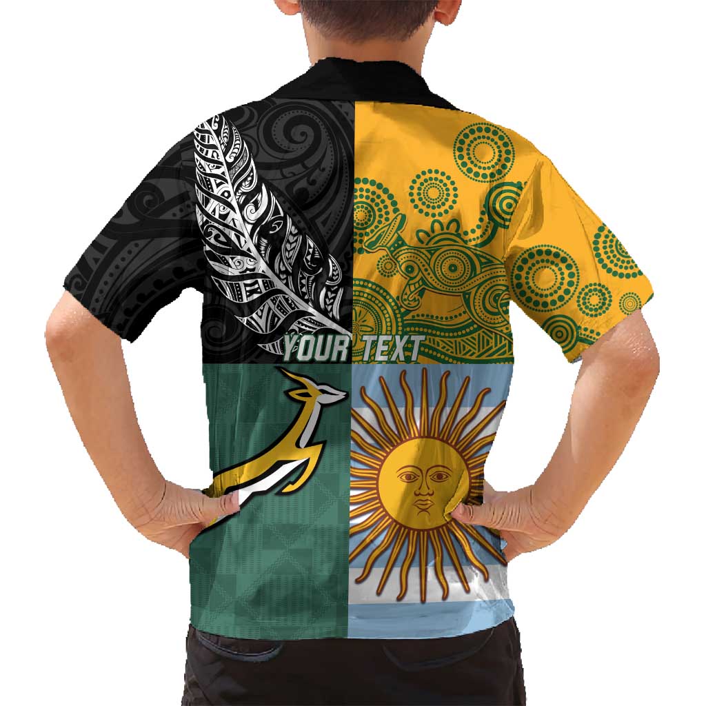 Personalised Rugby 2025 Championship Family Matching Long Sleeve Bodycon Dress and Hawaiian Shirt Combination of Southern Hemisphere Countries - Polynesian Pride