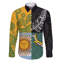 Personalised Rugby 2025 Championship Family Matching Off The Shoulder Long Sleeve Dress and Hawaiian Shirt Combination of Southern Hemisphere Countries - Polynesian Pride