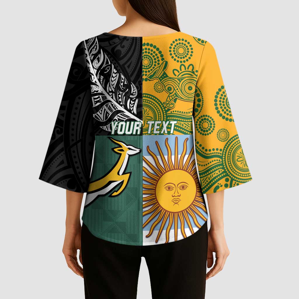 Personalised Rugby 2025 Championship Kimono Sleeve Blouse Combination of Southern Hemisphere Countries - Polynesian Pride