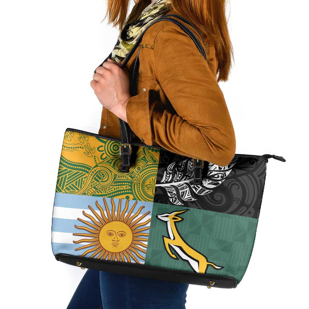 Rugby 2025 Championship Leather Tote Bag Combination of Southern Hemisphere Countries - Polynesian Pride