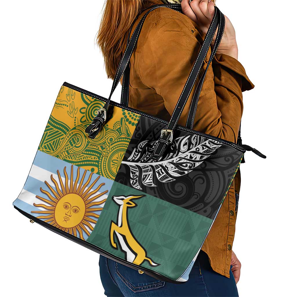 Rugby 2025 Championship Leather Tote Bag Combination of Southern Hemisphere Countries - Polynesian Pride