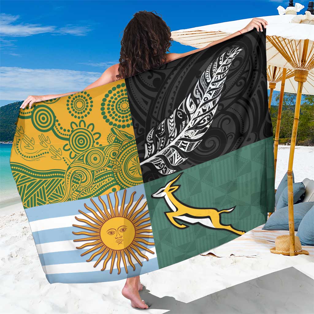 Rugby 2025 Championship Sarong Combination of Southern Hemisphere Countries LT14 One Size 44 x 66 inches Black - Polynesian Pride