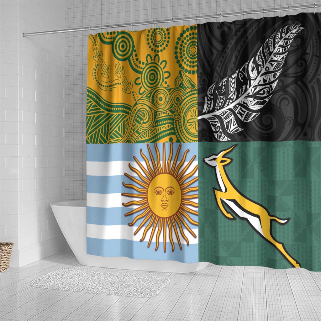 Rugby 2025 Championship Shower Curtain Combination of Southern Hemisphere Countries - Polynesian Pride