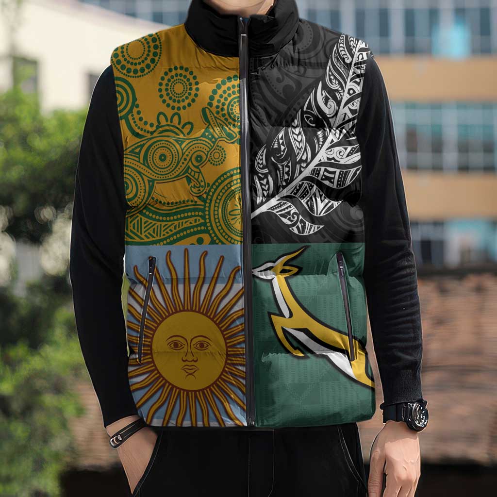Personalised Rugby 2025 Championship Sleeveless Puffer Jacket Combination of Southern Hemisphere Countries - Polynesian Pride