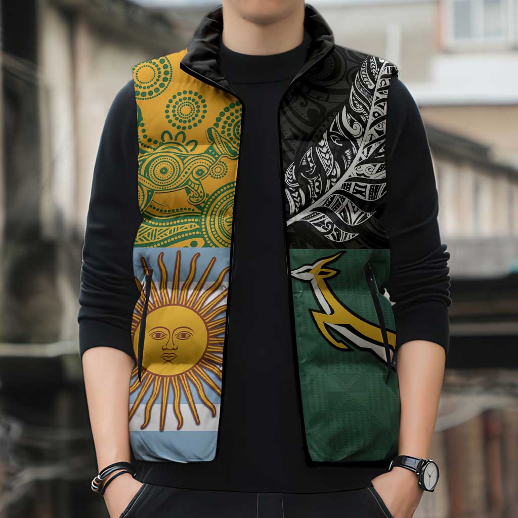Personalised Rugby 2025 Championship Sleeveless Puffer Jacket Combination of Southern Hemisphere Countries - Polynesian Pride