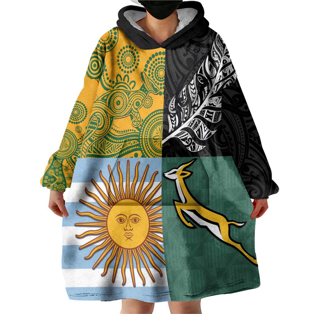 Personalised Rugby 2025 Championship Wearable Blanket Hoodie Combination of Southern Hemisphere Countries - Polynesian Pride