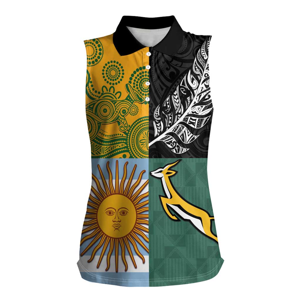 Personalised Rugby 2025 Championship Women Sleeveless Polo Shirt Combination of Southern Hemisphere Countries - Polynesian Pride
