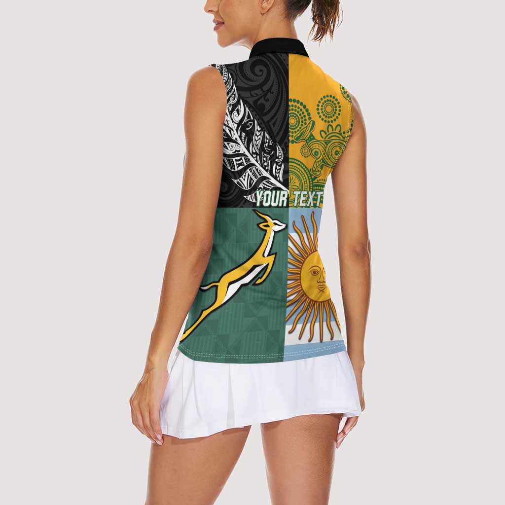 Personalised Rugby 2025 Championship Women Sleeveless Polo Shirt Combination of Southern Hemisphere Countries - Polynesian Pride