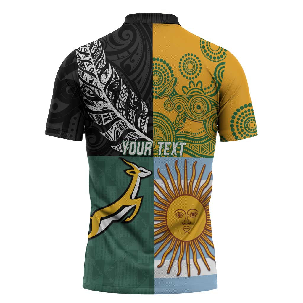 Personalised Rugby 2025 Championship Zipper Polo Shirt Combination of Southern Hemisphere Countries - Polynesian Pride