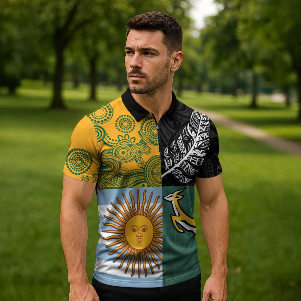 Personalised Rugby 2025 Championship Zipper Polo Shirt Combination of Southern Hemisphere Countries - Polynesian Pride