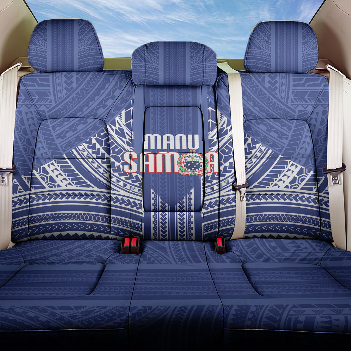 Manu Samoa Rugby 2026 Back Car Seat Cover Samoan Pattern LT14 One Size Blue - Polynesian Pride