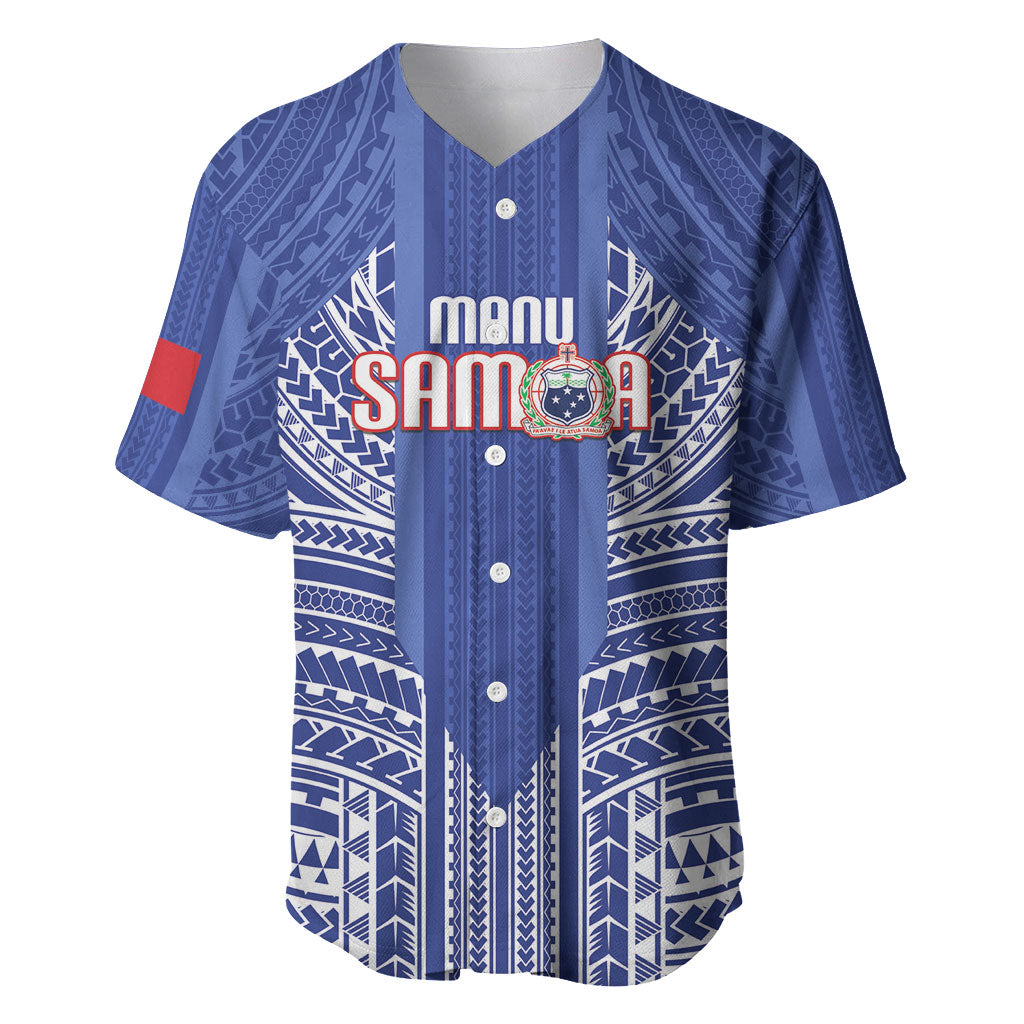 Custom Manu Samoa Rugby 2026 Baseball Jersey Samoan Pattern LT14 Blue - Polynesian Pride