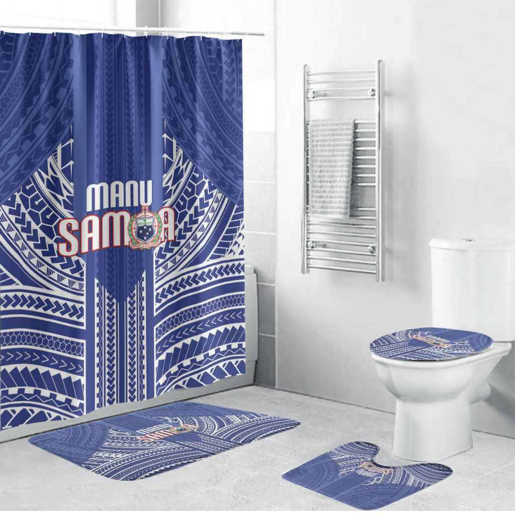 Manu Samoa Rugby 2026 Bathroom Set Samoan Pattern LT14 Bathroom Set (4 pcs) Blue - Polynesian Pride