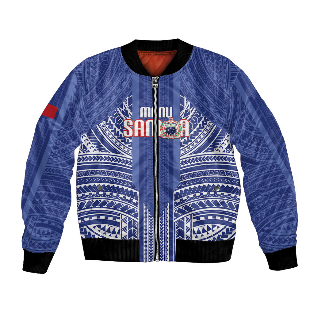 Custom Manu Samoa Rugby 2026 Bomber Jacket Samoan Pattern LT14 Unisex Blue - Polynesian Pride