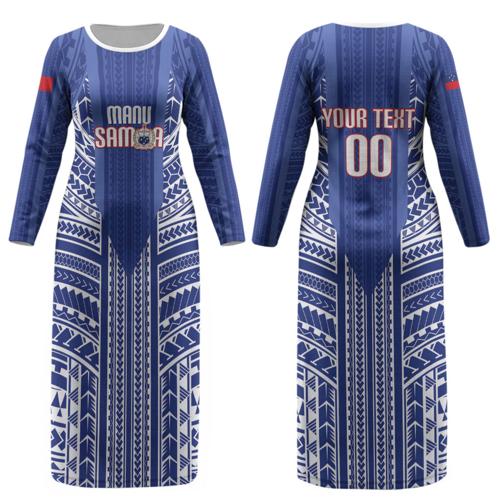 Custom Manu Samoa Rugby 2026 Couples Matching Long Sleeve Bodycon Dress and Hawaiian Shirt Samoan Pattern