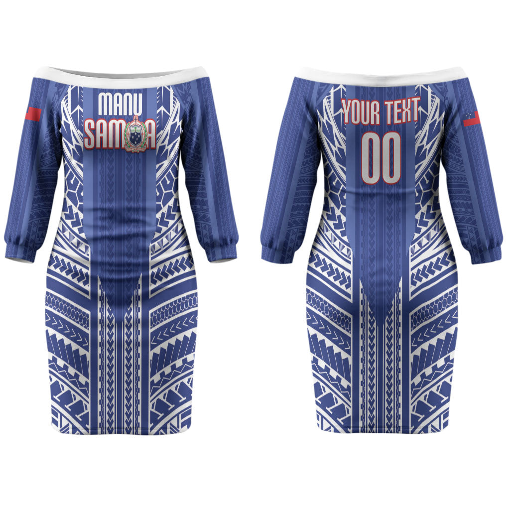 Custom Manu Samoa Rugby 2026 Couples Matching Off The Shoulder Long Sleeve Dress and Long Sleeve Button Shirt Samoan Pattern