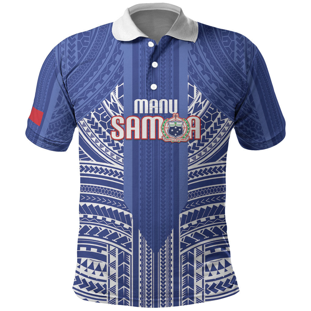 Custom Manu Samoa Rugby 2026 Polo Shirt Samoan Pattern LT14 Blue - Polynesian Pride